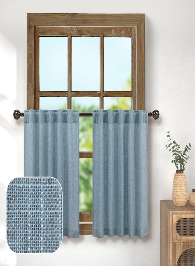 Pitalk 30 Inch Length Curtains Tiers for Bathroom Back Tab Pocket Cafe Short Semi Sheer Light Blue Valance Curtain for Bedroom Small Kitchen Window Curtain Over Sink 30x30 in Long Stone Blue Grey Gray - Image 1